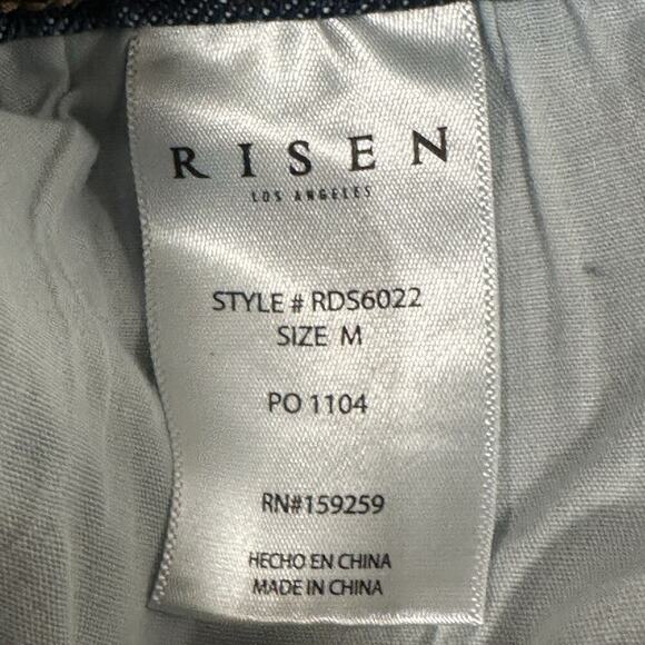 Risen Women’s M Medium Wash Distressed Stretch Y2K Frayed Denim Mini Skirt - Picture 8 of 11